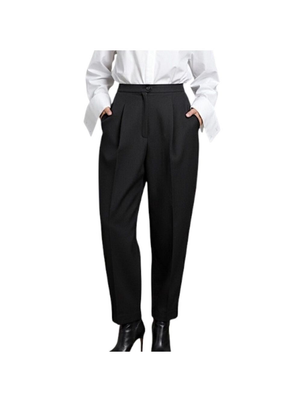 Vintage Canadian made black wool blend minimalist pleated baggy trousers 8
